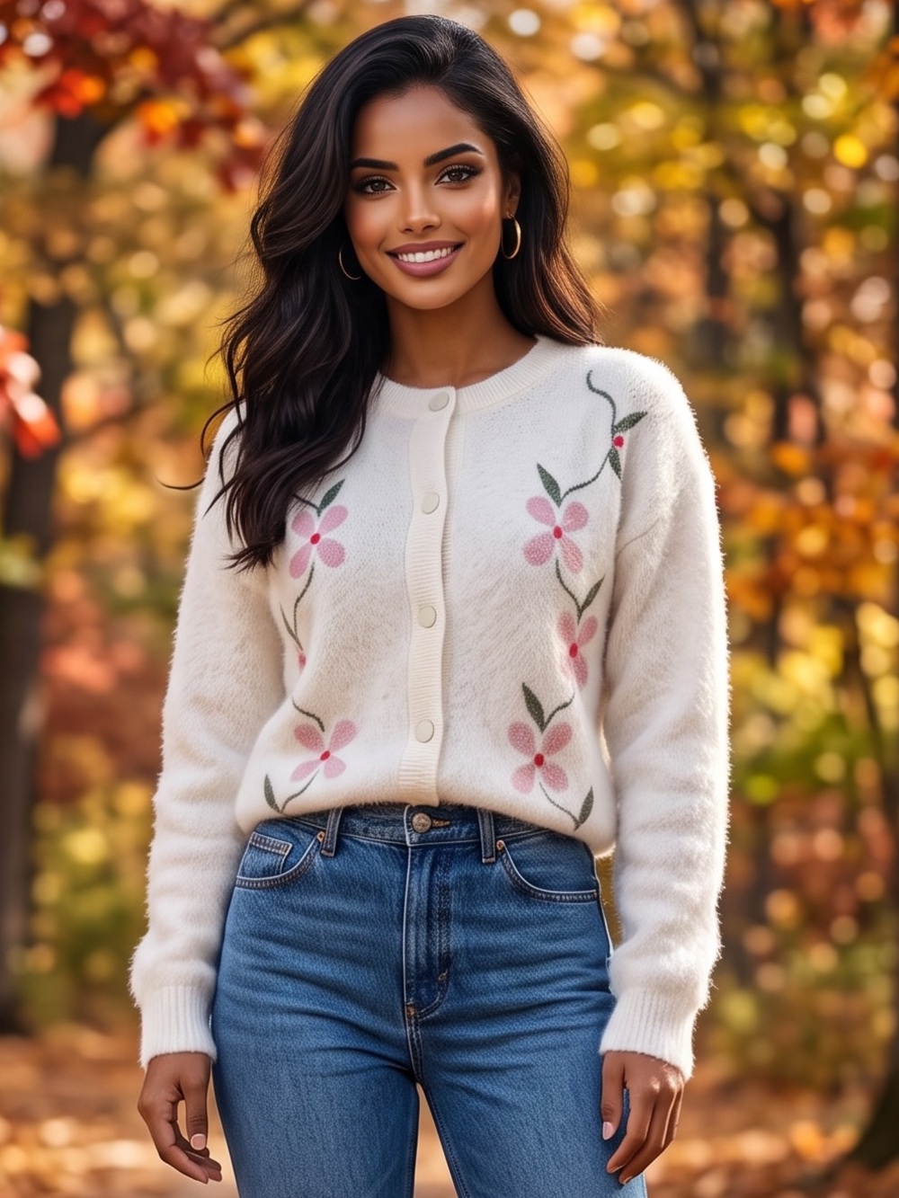 B816. Joie Cozy Floral Button Front Cardigan Sweater